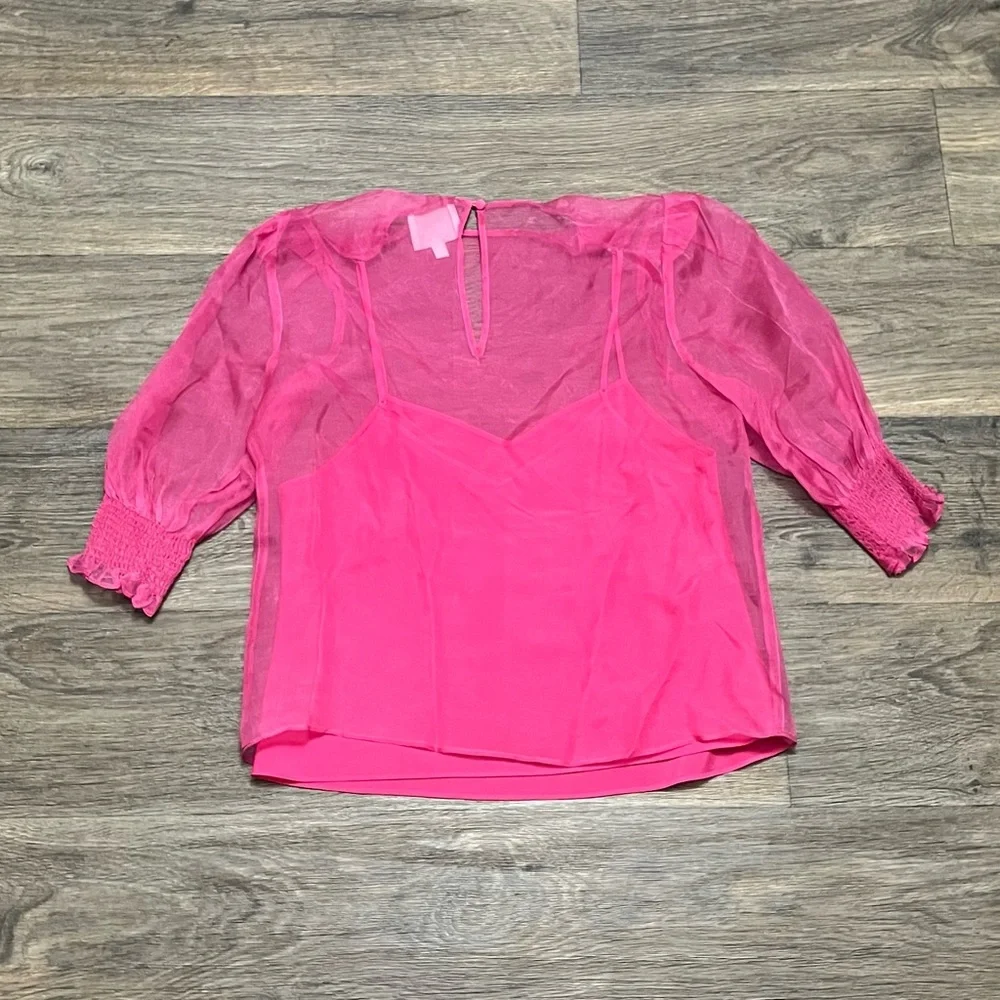 Cinq a Sept Katerina Silk Organza Top 100% Pink Sheer Size XS - Picture 11 of 11